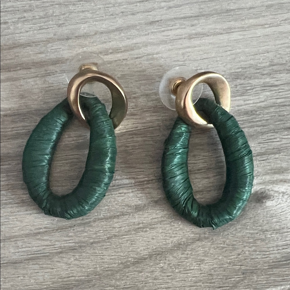 Oval Green and Gold Statement Earrings